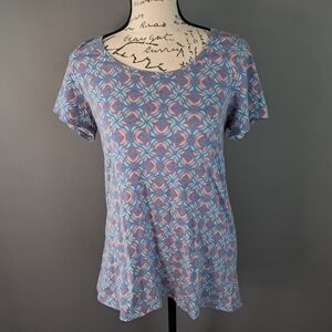 LuLaRoe Size XS Top Perfect Tee Blue Red Geometric Fade Washout Print